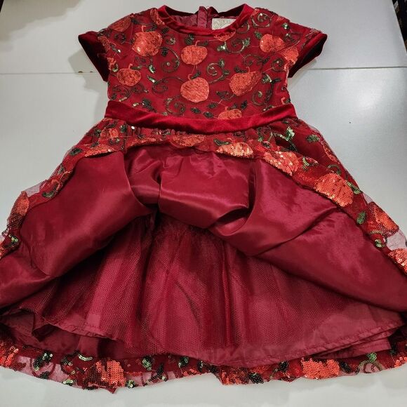 Girls Disney Snow White Elegant Apple Embroidered Sequin Party Dress Size 5/6 - Picture 8 of 16